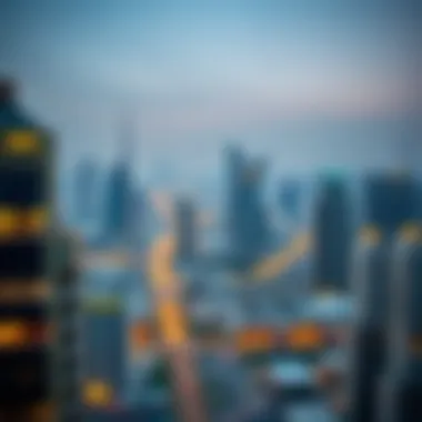 Dubai Skyline and Residential Zones Aerial view of Dubai skyline showcasing residential areas