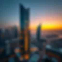 Aerial view showcasing Afamia Tower's unique design against Dubai's skyline