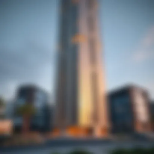 Stunning view of Al Ghadeer Tower's facade showcasing its modern design