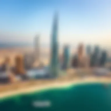 Aerial perspective of Al Ghadeer Tower in the context of Dubai's skyline