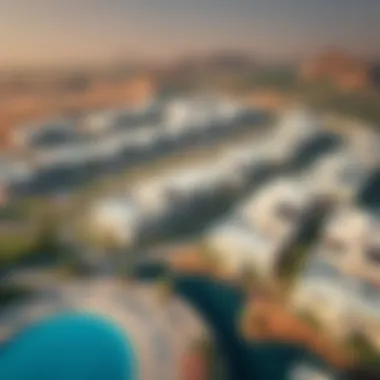 Stunning Aerial Perspective of Al Hamra Village Aerial view of Al Hamra Village showcasing its modern architecture and lush landscapes