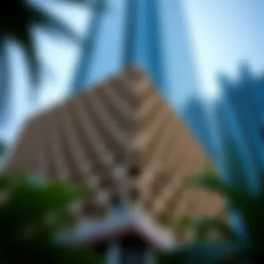 Close-up of Al Ikhlas Tower's intricate facade design