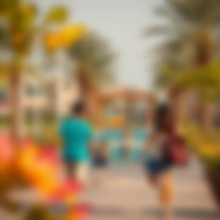 Community park in Al Raha Gardens Plaza with families enjoying outdoor activities