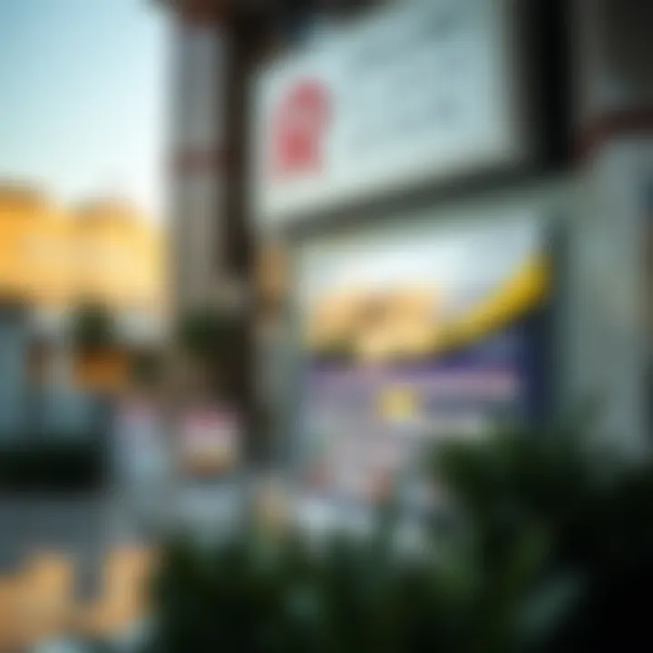 Real estate office in Al Raha Gardens Plaza displaying property listings