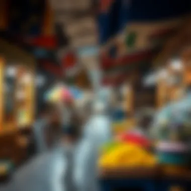 Colorful stalls and shops in Aswaaq Al Mizhar filled with local goods