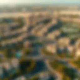 Aerial view of بني ياس غرب showcasing its residential areas and green spaces.