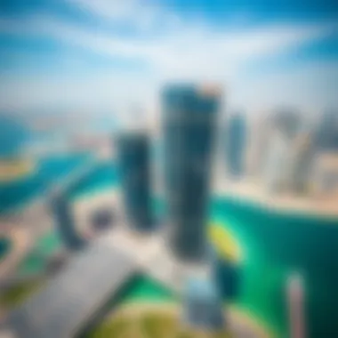 Panoramic view from the top of the Bay Gate Tower overlooking Dubai