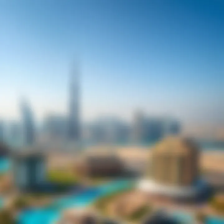 Panoramic skyline view from Burj Al Nahda emphasizing its prime location