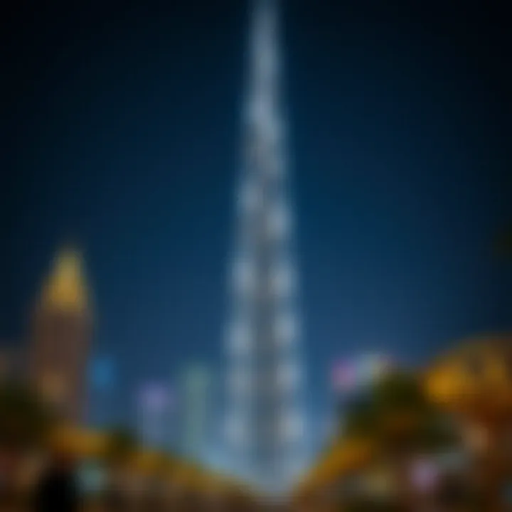 Night view of Burj Khalifa illuminated