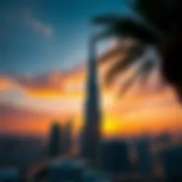 Stunning view of Burj Khalifa at sunset