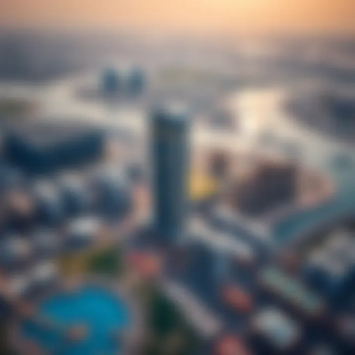 Aerial view of Business Bay area highlighting the Damac Tower's strategic location