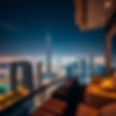 Panoramic view of Dubai skyline from Cavalli Apartments balcony