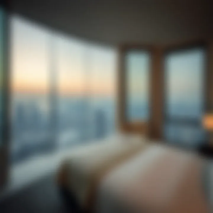 Panoramic view from a room in Ciel Hotel overlooking Dubai skyline