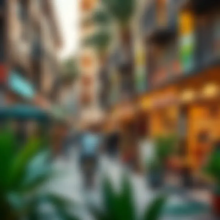 Vibrant streets of City Max Hamdan filled with local businesses and cafes