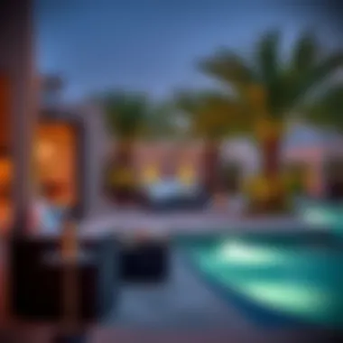 Cozy Outdoor Lounge by the Pool Elegant outdoor seating area by the poolside