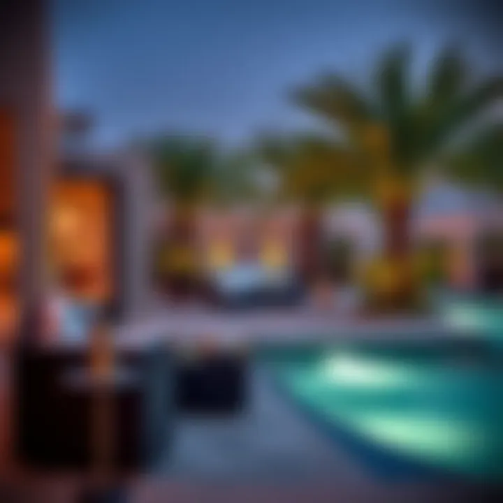 Cozy Outdoor Lounge by the Pool Elegant outdoor seating area by the poolside