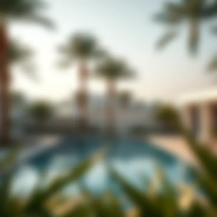 Tranquil Poolside Oasis Serene view of a private pool surrounded by palm trees