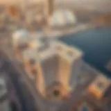 Aerial view of Deira Business Center showcasing its architectural design and surrounding infrastructure.