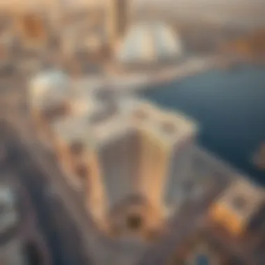Aerial view of Deira Business Center showcasing its architectural design and surrounding infrastructure.