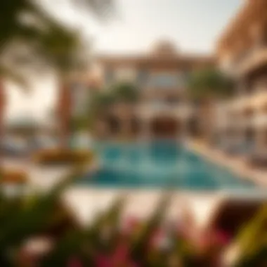 Luxurious poolside area at Dubai Hills Hotel