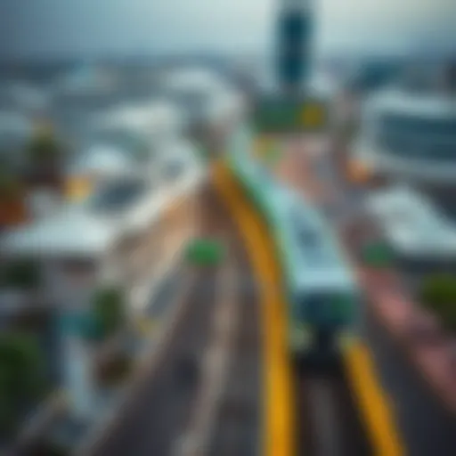 Aerial view of Dubai Metro Green Line at a bustling station