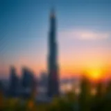 Stunning view of Dubai Festival Tower at sunset