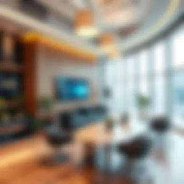 Innovative Office Space in Real Estate Modern office interior showcasing real estate technology