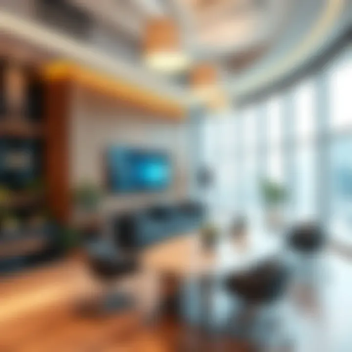 Innovative Office Space in Real Estate Modern office interior showcasing real estate technology