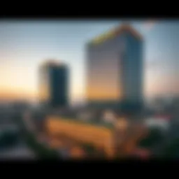 Aerial view of Empire Heights Business Centre showcasing its unique architectural design