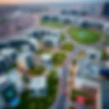 Aerial view of Al Jurf showcasing its modern architecture and green spaces