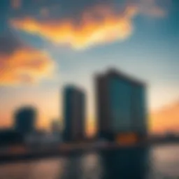 Stunning view of Al Meraikhi Tower at sunset