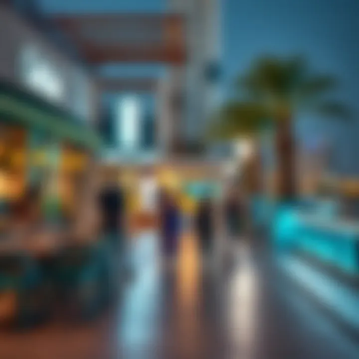 Vibrant lifestyle scene at Al Seef Waterfront, featuring shops and dining options