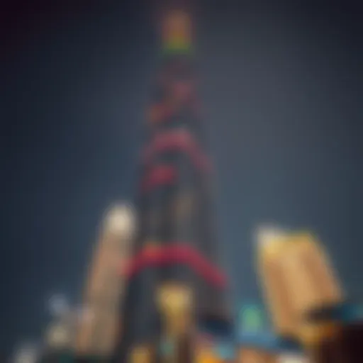 Dramatic view of Ameri Tower illuminated at night
