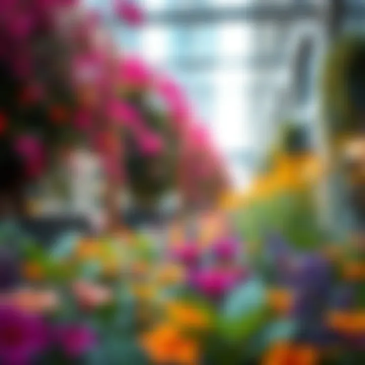 Close-up of vibrant plants and flowers in an urban aura garden setting