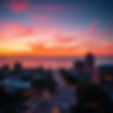 Stunning skyline view of Choithrams Bay Avenue at sunset