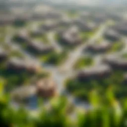 Aerial view of Discovery Gardens showcasing its lush greenery and residential layout