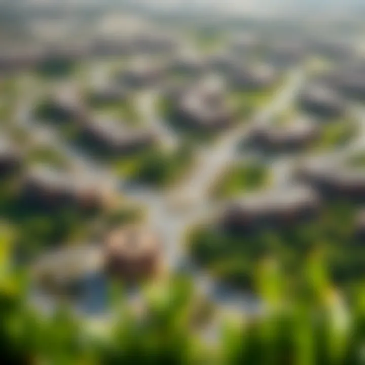 Aerial view of Discovery Gardens showcasing its lush greenery and residential layout