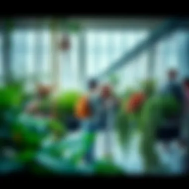 Diverse plant species thriving on a hanging garden structure