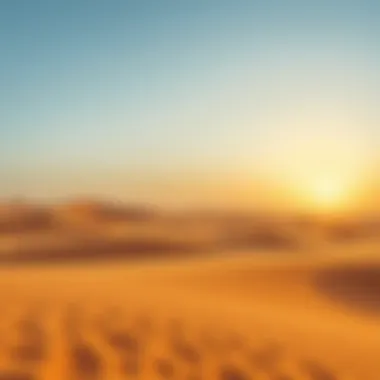 Desert Oasis: Nature's Beauty Beyond the City A serene desert landscape with golden sands and a sunset