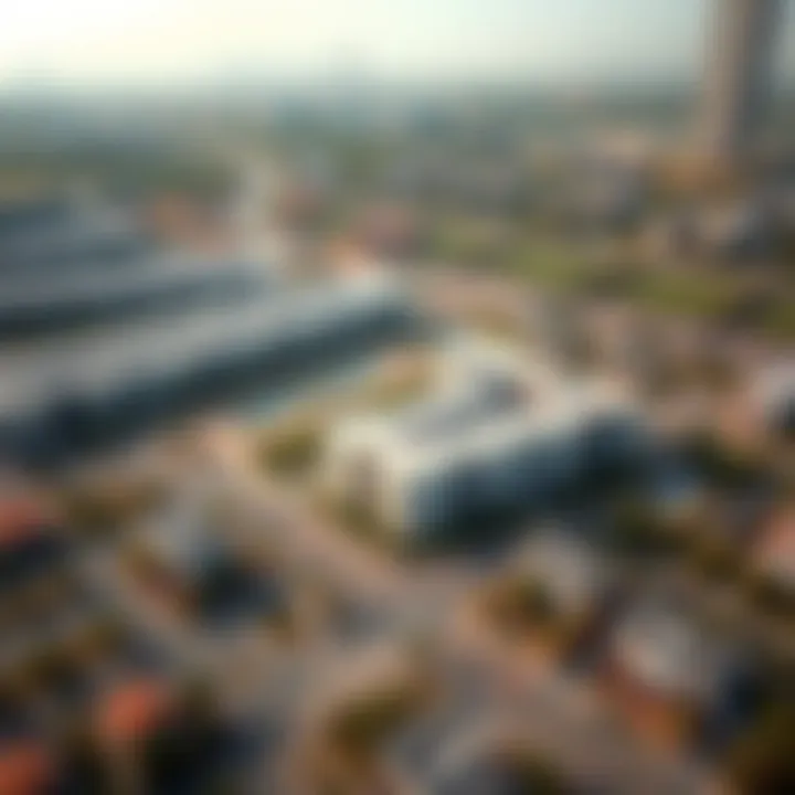 Aerial view of Dubai Meadows showcasing residential developments and green spaces