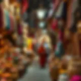 Vibrant atmosphere of a traditional souk in Dubai showcasing local crafts and textiles