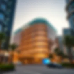 Panoramic view of HDS Business Center's exterior showcasing modern architecture