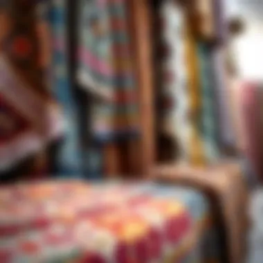 A vibrant display of jalabiya fabrics showcasing intricate patterns and colors.