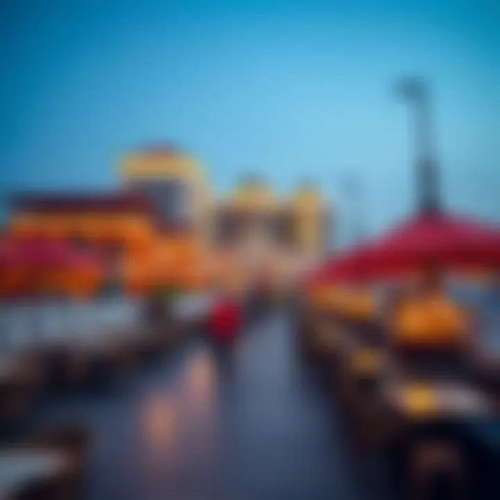 A scenic boardwalk at Jumeirah Beach 2 lined with cafes and restaurants, showcasing the bustling lifestyle of the area