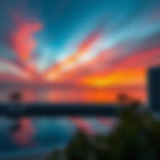 A stunning sunset view over Jumeirah Beach 2 showcasing the vibrant colors of the sky reflecting on the water