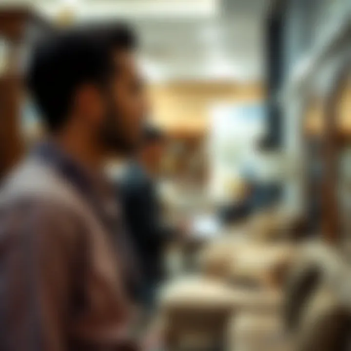 Customer browsing through furniture options in Karama