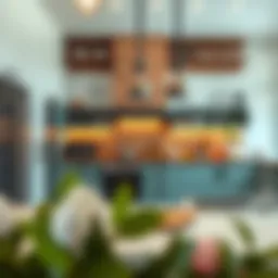 A vibrant kitchen showcasing contemporary design elements and artistic flair.