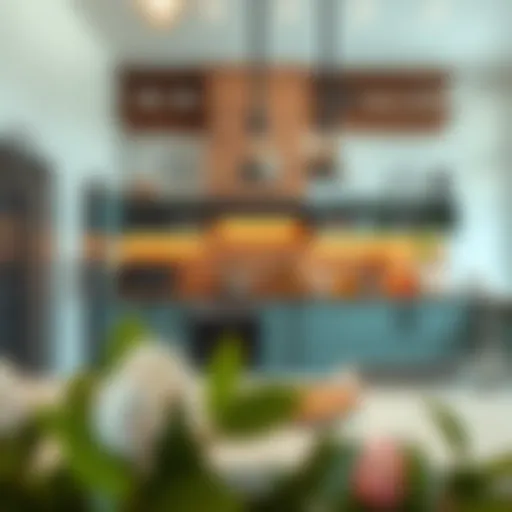 A vibrant kitchen showcasing contemporary design elements and artistic flair.