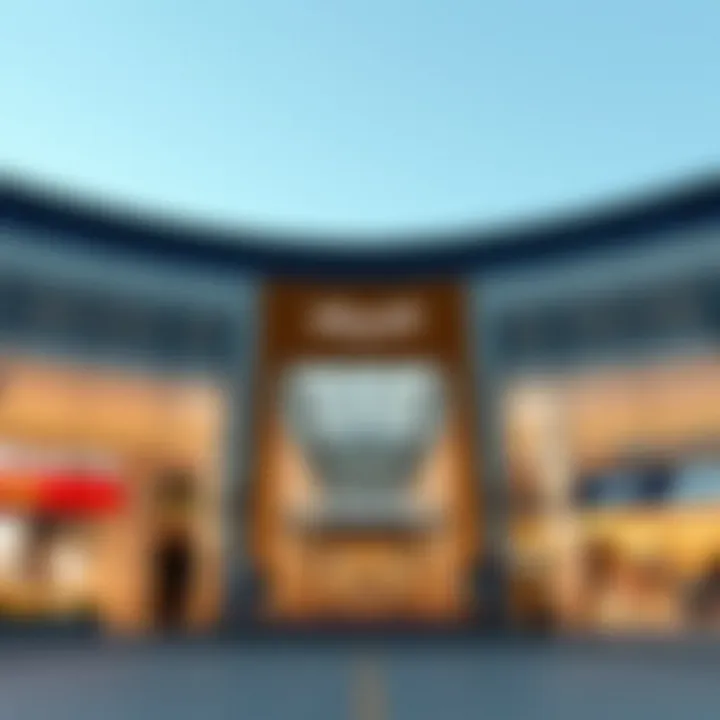 Entrance of a modern shopping center in Nad El Sheba