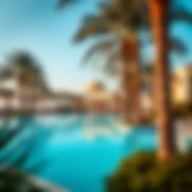 Luxurious Pool Area at Oceana Hilton Jumeirah Luxurious pool area at Oceana Hilton Jumeirah surrounded by palm trees